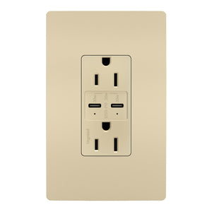 Legrand - R26USBPDI - 15A Tamper Resistant Ultra Fast PLUS Power Delivery USB Type C/C Outlet - radiant - Ivory