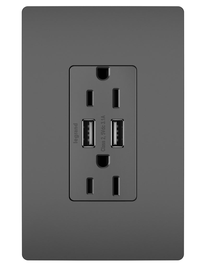 Legrand - TM826USBBK - 15A Tamper-Resistant USB Outlet - radiant - Black