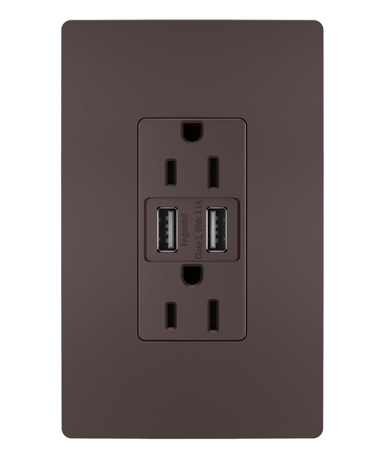 Legrand - TM826USBDBCCV4 - 15A Tamper-Resistant USB Outlet - radiant - Dark Bronze