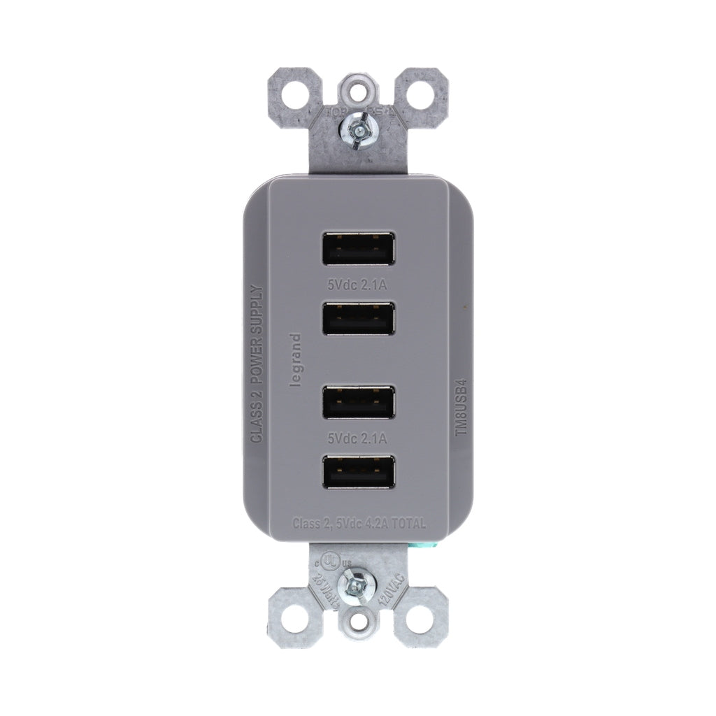 Legrand - TM8USB4GRYCC6 - Quad USB Charger - radiant - Gray