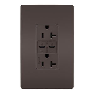 Legrand - TR20USBPD - 20A Tamper Resistant Ultra Fast PLUS Power Delivery USB Type C/C Outlet - radiant - Brown