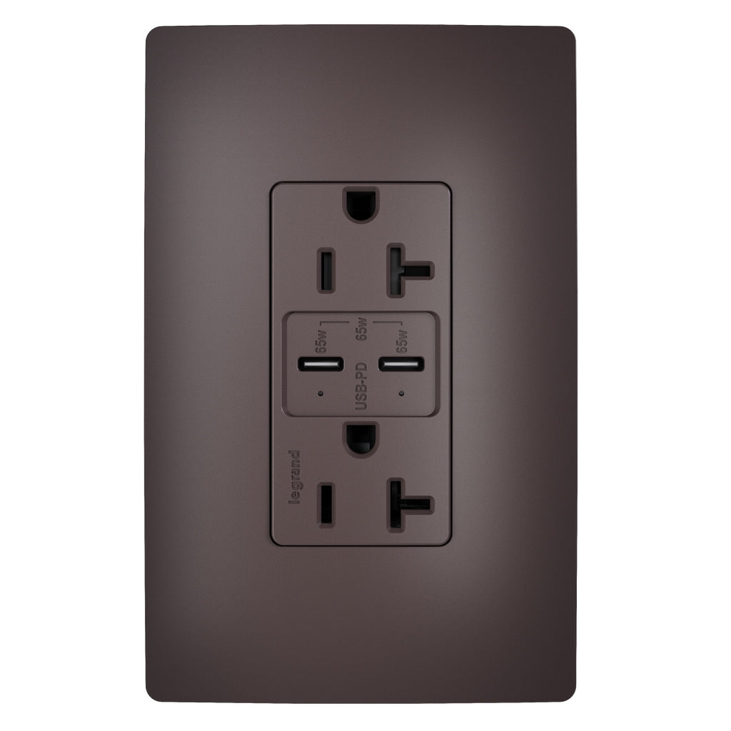 Legrand - TR20USBPD65 - 65W Commercial USB Outlet, Type C, 20A, Tamper-Resistant - radiant - Brown