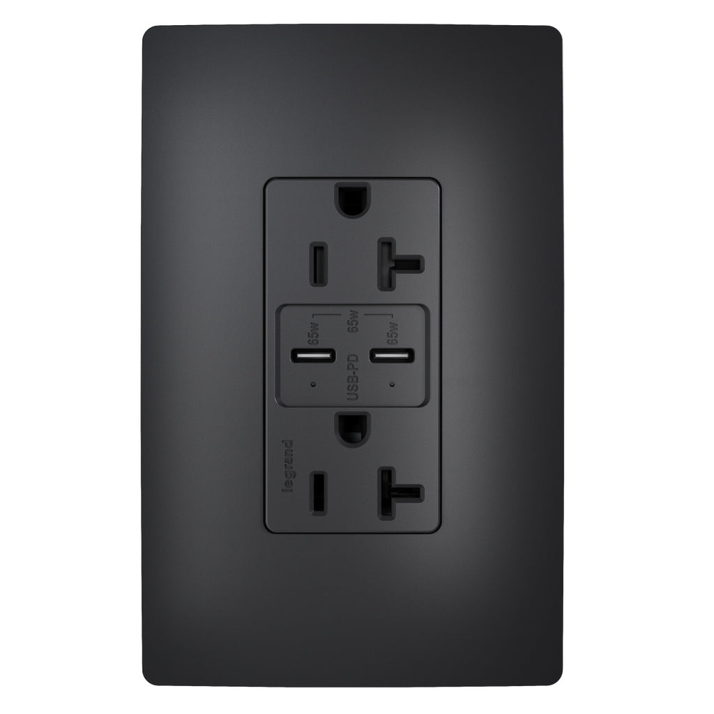 Legrand - TR20USBPD65BK - 65W Commercial USB Outlet, Type C, 20A, Tamper-Resistant - radiant - Black