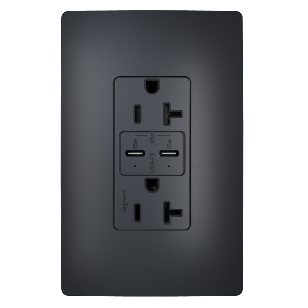Legrand - TR20USBPD65G - 65W Commercial USB Outlet, Type C, 20A, Tamper-Resistant - radiant - Graphite
