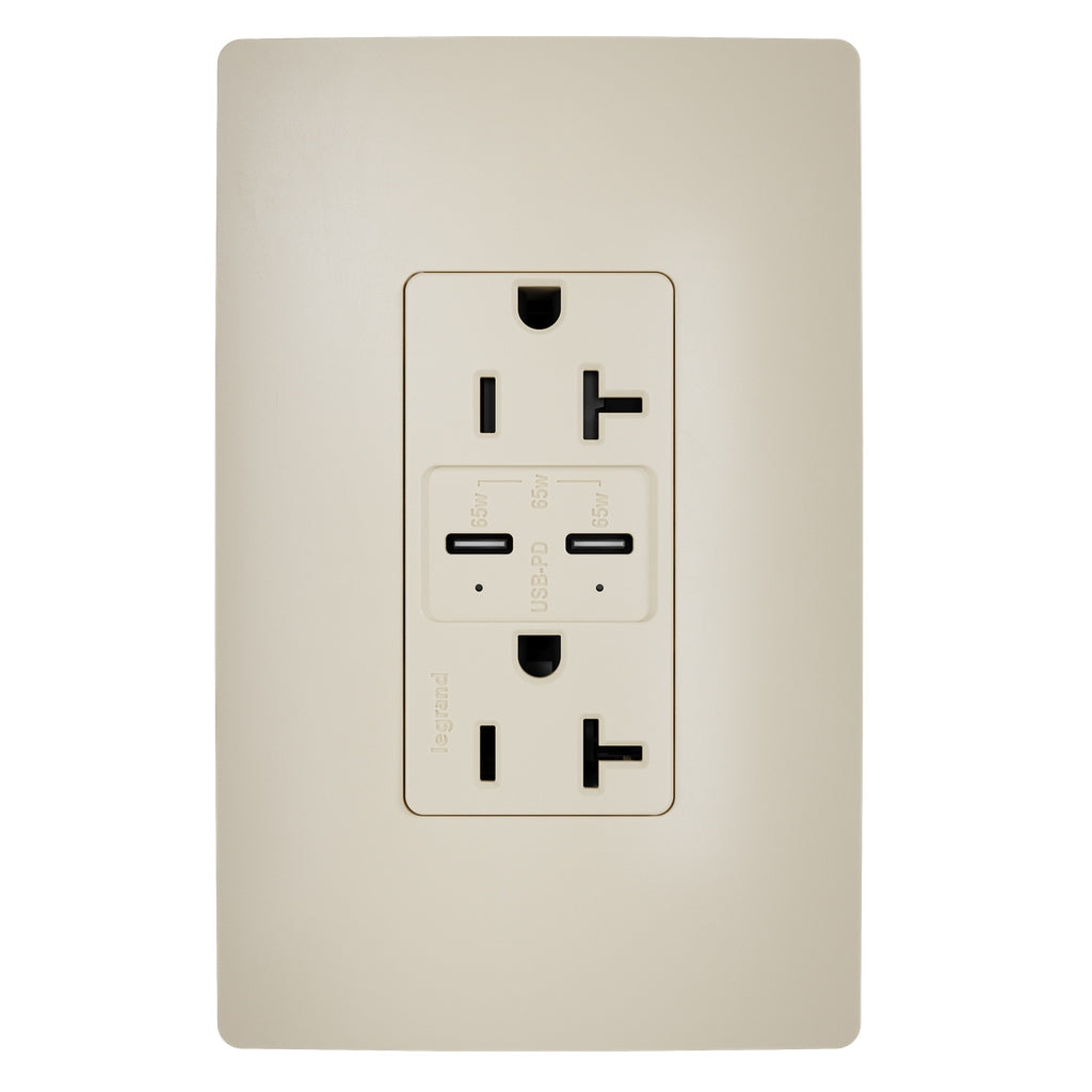 Legrand - TR20USBPD65I - 65W Commercial USB Outlet, Type C, 20A, Tamper-Resistant - radiant - Ivory