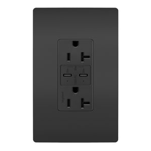 Legrand - TR20USBPDBK - 20A Tamper Resistant Ultra Fast PLUS Power Delivery USB Type C/C Outlet - radiant - Black