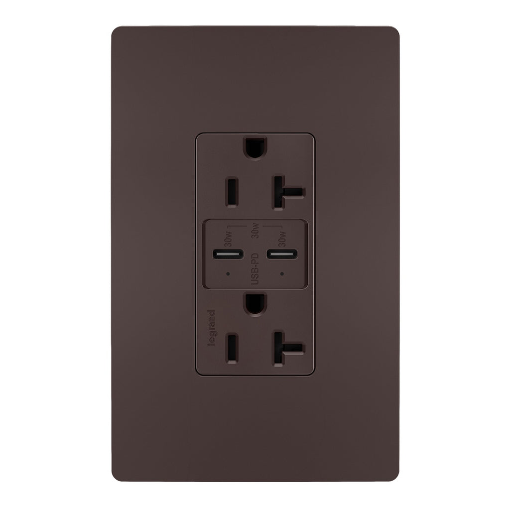 Legrand - TR20USBPDDB - 20A Tamper Resistant Ultra Fast PLUS Power Delivery USB Type C/C Outlet - radiant - Dark Bronze