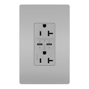 Legrand - TR20USBPDGRY - 20A Tamper Resistant Ultra Fast PLUS Power Delivery USB Type C/C Outlet - radiant - Gray