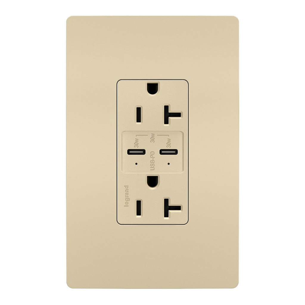 Legrand - TR20USBPDI - 20A Tamper Resistant Ultra Fast PLUS Power Delivery USB Type C/C Outlet - radiant - Ivory