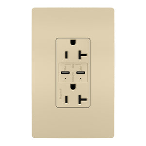 Legrand - TR20USBPDI - 20A Tamper Resistant Ultra Fast PLUS Power Delivery USB Type C/C Outlet - radiant - Ivory