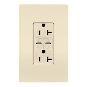 Legrand - TR20USBPDLA - 20A Tamper Resistant Ultra Fast PLUS Power Delivery USB Type C/C Outlet - radiant - Light Almond