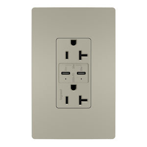 Legrand - TR20USBPDNI - 20A Tamper Resistant Ultra Fast PLUS Power Delivery USB Type C/C Outlet - radiant - Nickel