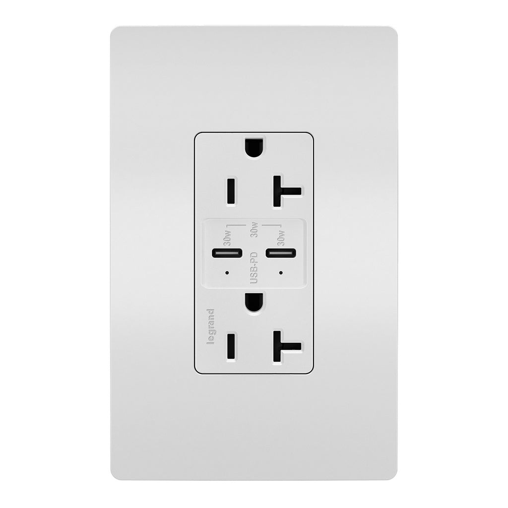 Legrand - TR20USBPDW - 20A Tamper Resistant Ultra Fast PLUS Power Delivery USB Type C/C Outlet - radiant - White