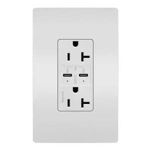 Legrand - TR20USBPDW - 20A Tamper Resistant Ultra Fast PLUS Power Delivery USB Type C/C Outlet - radiant - White
