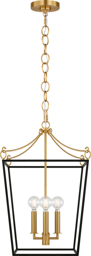 Visual Comfort Studio - KSC1183MBK - Three Light Lantern - Carlyle - Midnight Black | Burnished Brass