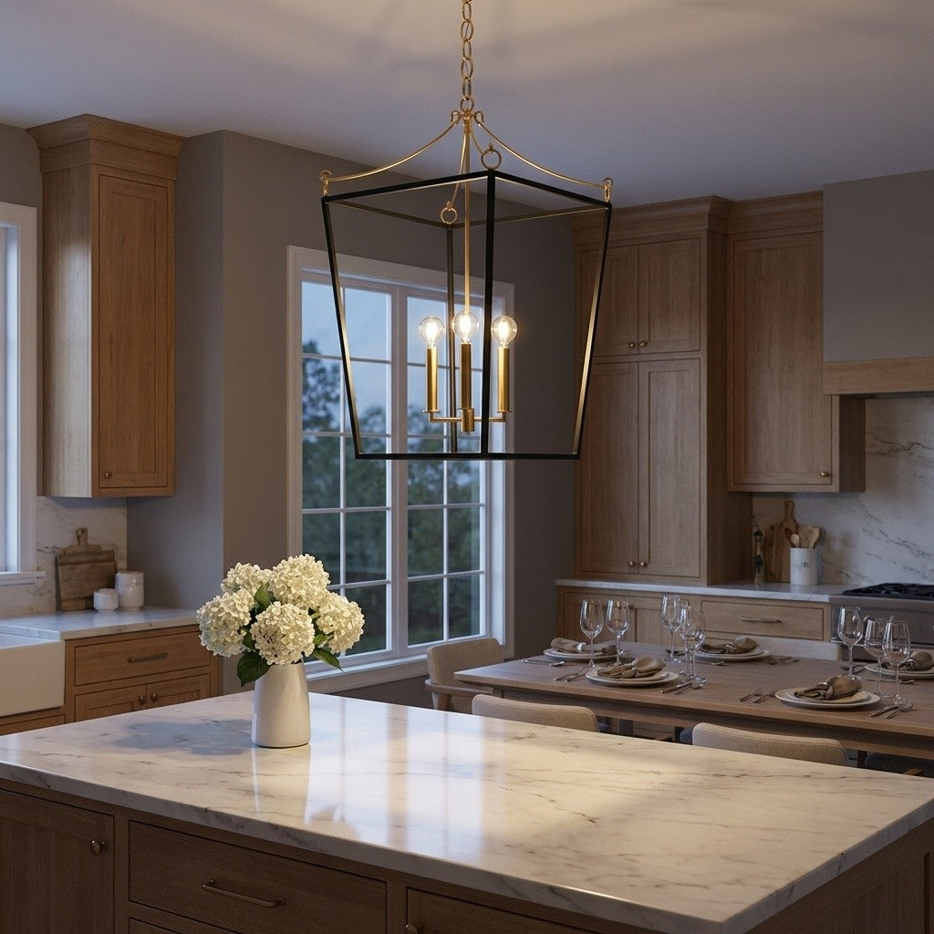 Visual Comfort Studio - KSC1194MBK - Four Light Lantern - Carlyle - Midnight Black | Burnished Brass