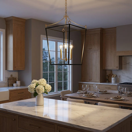 Visual Comfort Studio - KSC1194MBK - Four Light Lantern - Carlyle - Midnight Black | Burnished Brass