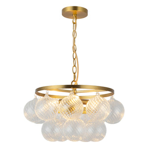 Alora - CH654318BGRC - Three Light Chandelier - Faye - Brushed Gold/Clear Ribbed Glass
