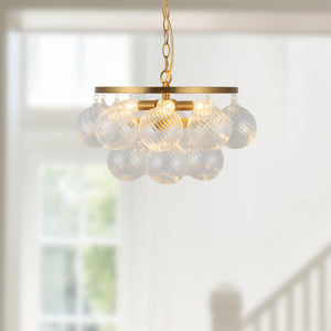 Alora - CH654318BGRC - Three Light Chandelier - Faye - Brushed Gold/Clear Ribbed Glass