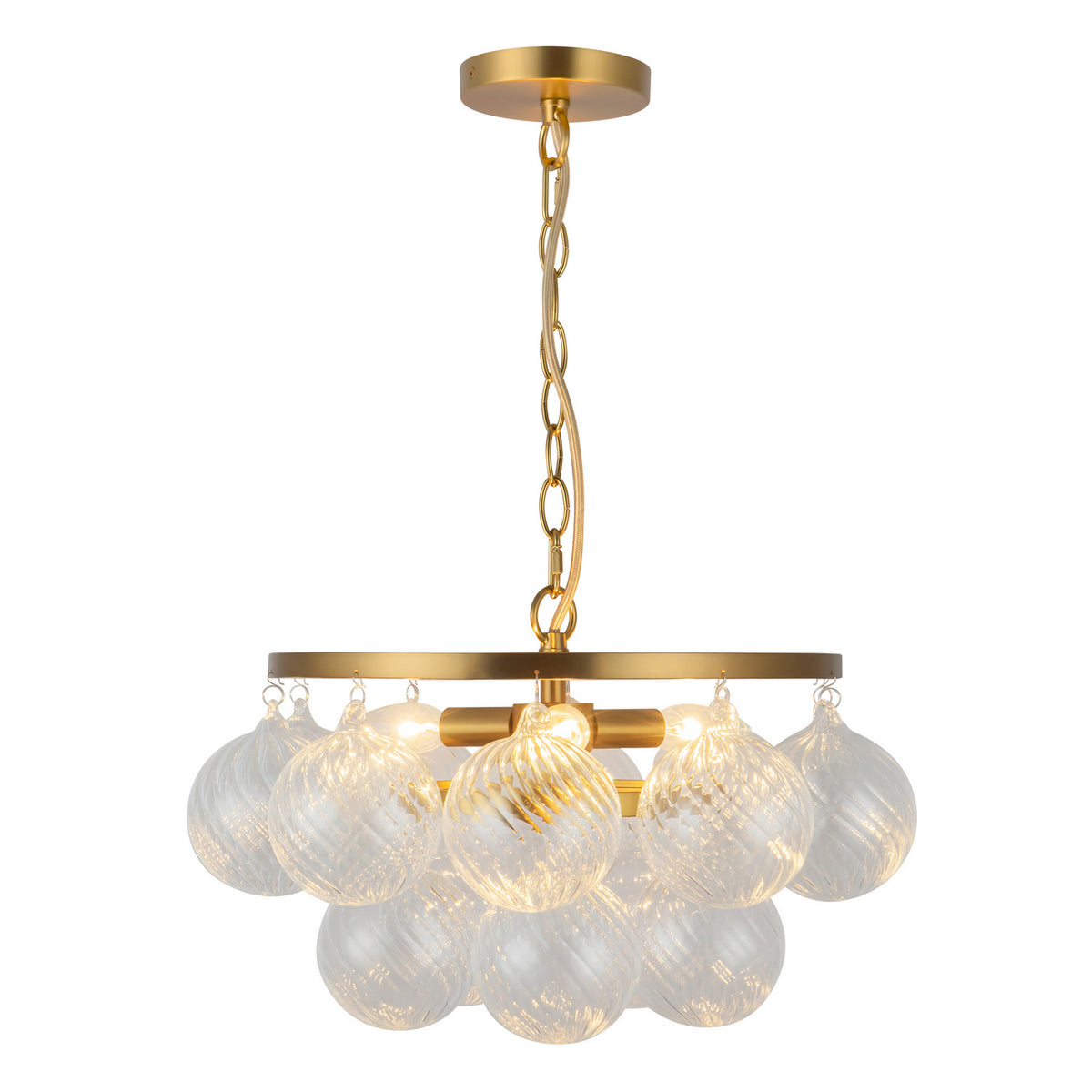 Alora - CH654318BGRC - Three Light Chandelier - Faye - Brushed Gold/Clear Ribbed Glass