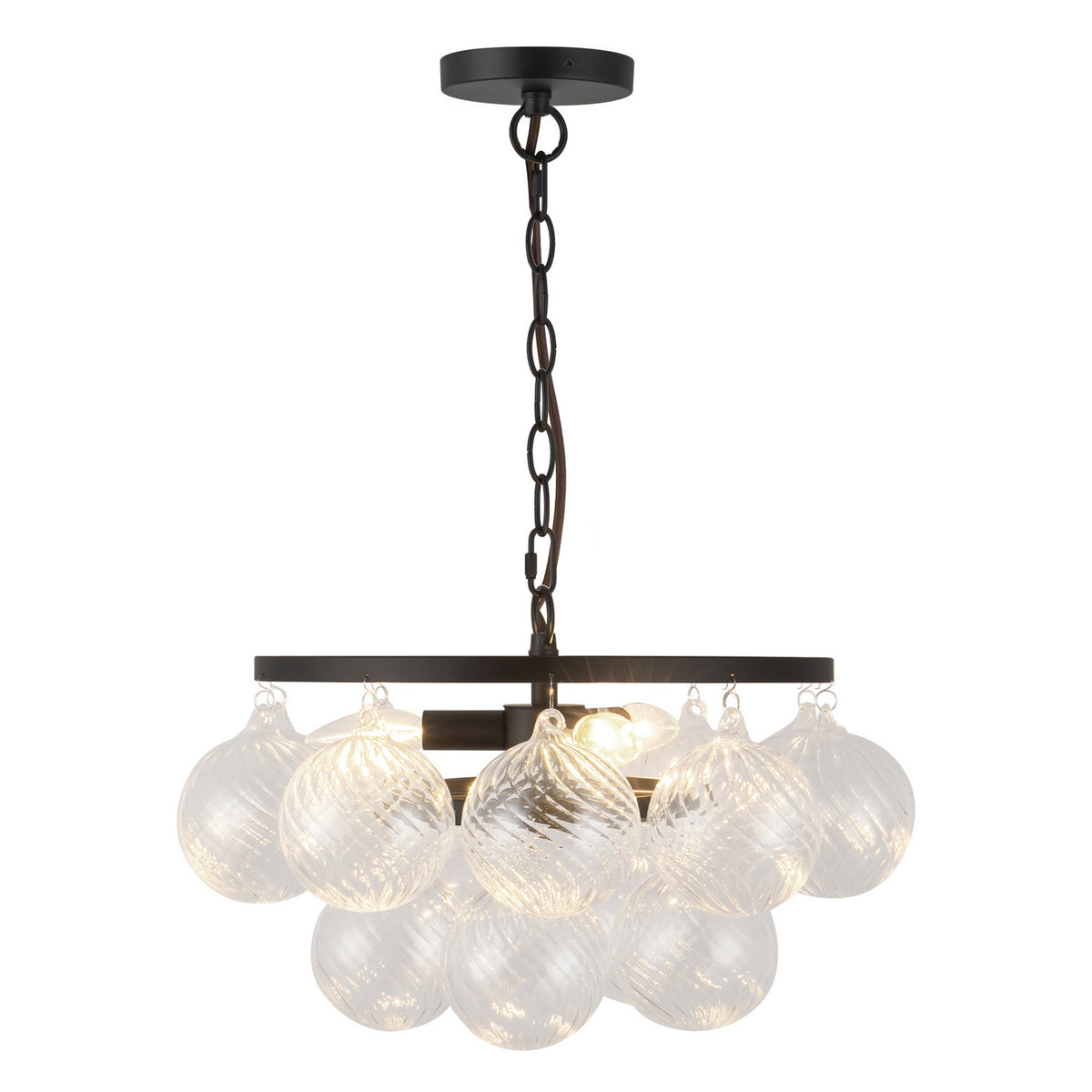 Alora - CH654318MBRC - Three Light Chandelier - Faye - Matte Black/Clear Ribbed Glass