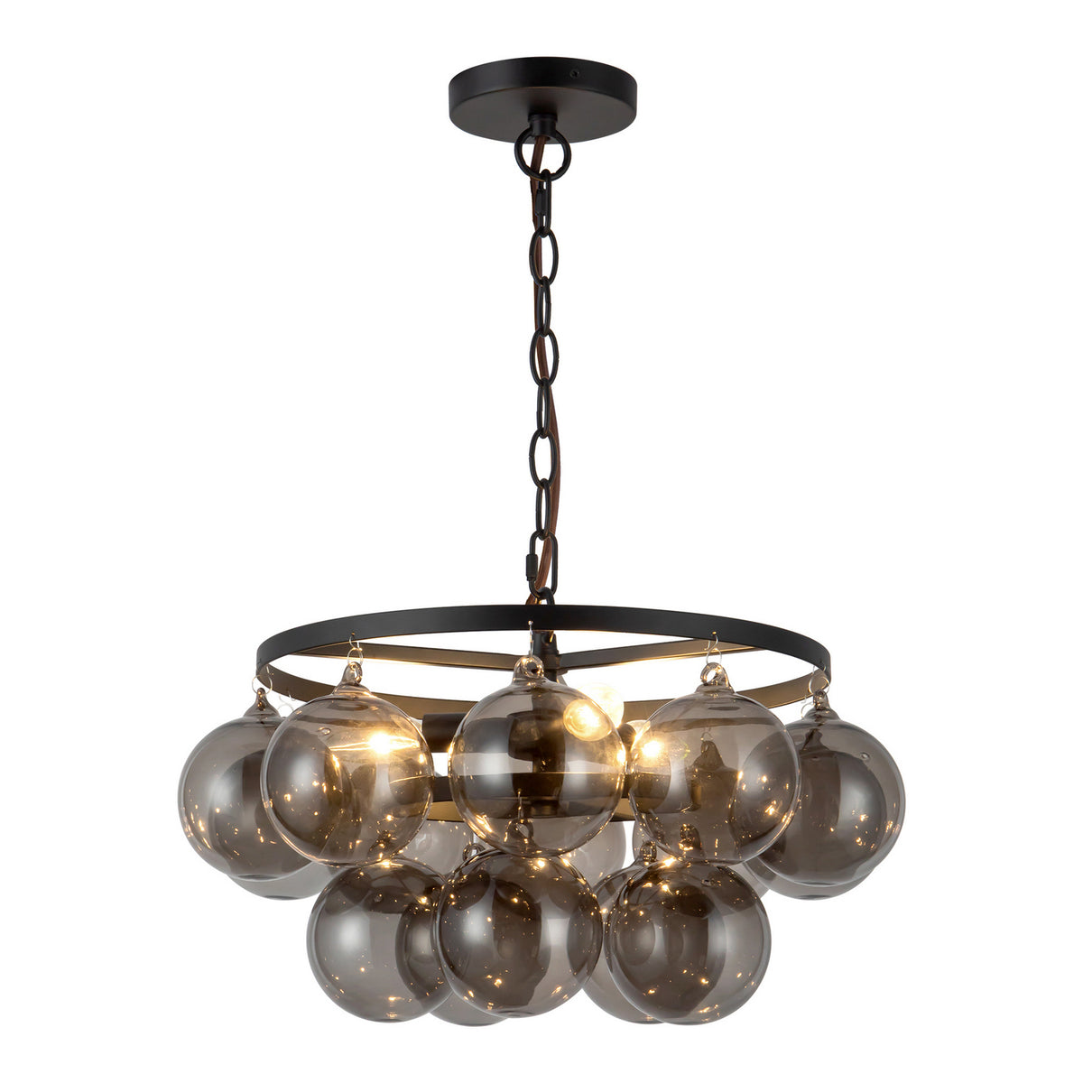 Alora - CH654318MBSM - Three Light Chandelier - Faye - Matte Black/Smoked Solid Glass