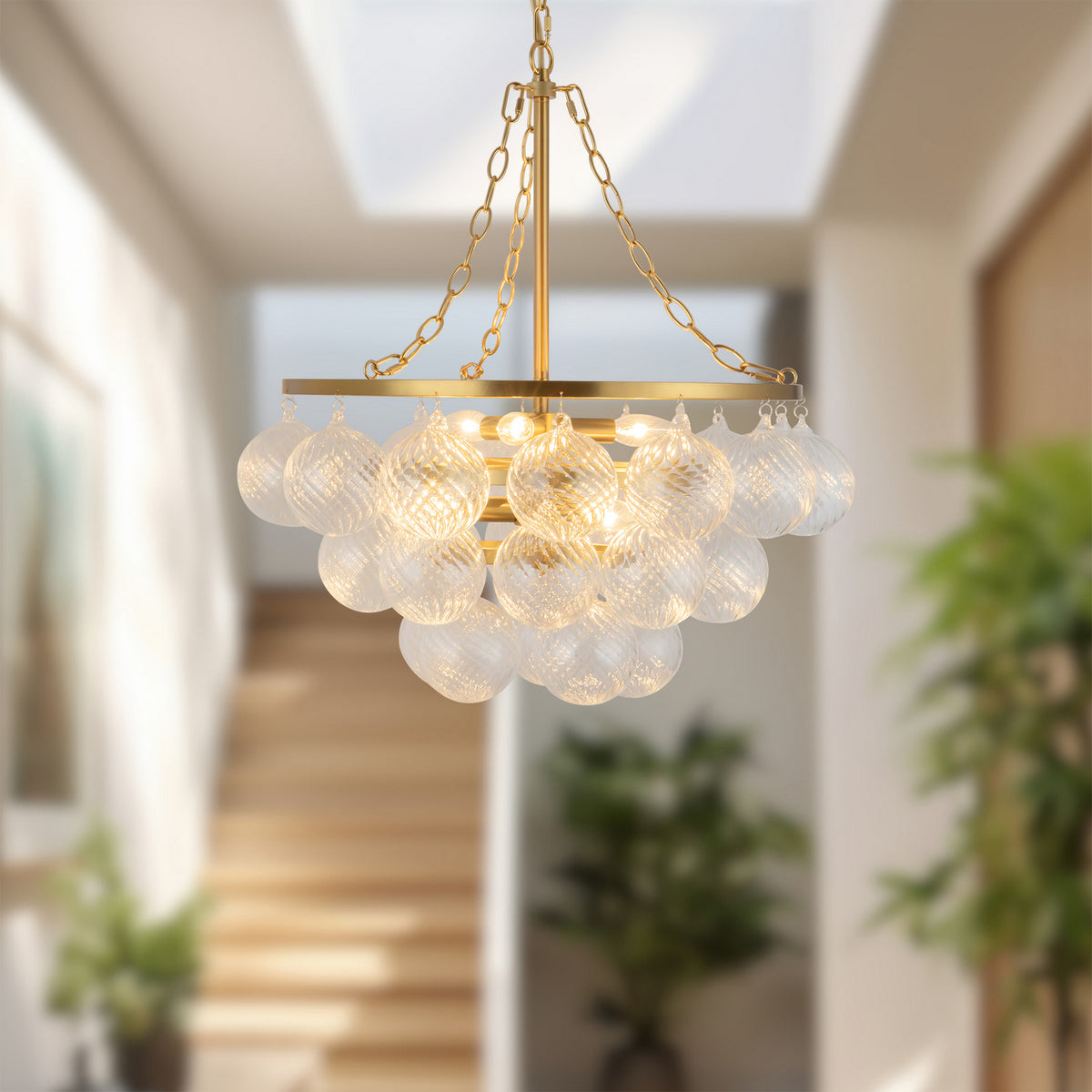Alora - CH654624BGRC - Six Light Chandelier - Faye - Brushed Gold/Clear Ribbed Glass