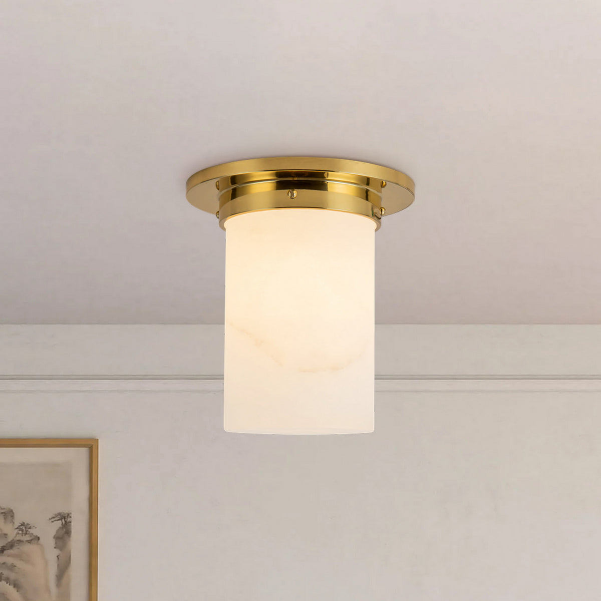 Alora - FM360808PTBAR - One Light Flush Mount - Mineral - Patina Brass/Alabaster