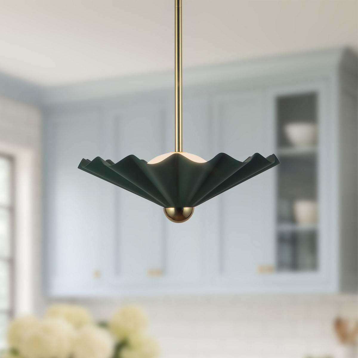 Alora - PD354016PGN - LED Pendant - Furrow - Pine Green