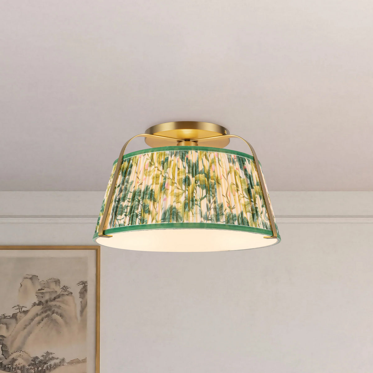 Alora - SF675213BGGL - One Light Semi-Flush Mount - Scout - Brushed Gold/Green Linen