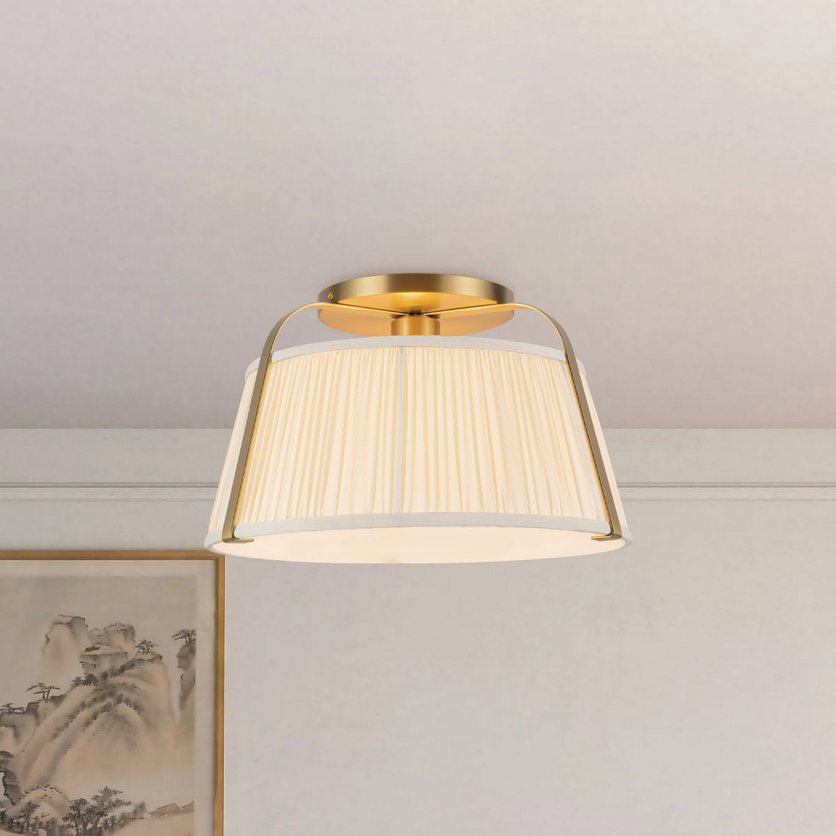 Alora - SF675213BGWL - One Light Semi-Flush Mount - Scout - Brushed Gold/White Linen