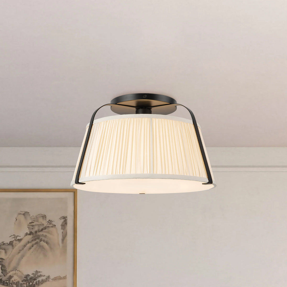 Alora - SF675213MBWL - One Light Semi-Flush Mount - Scout - Matte Black/White Linen