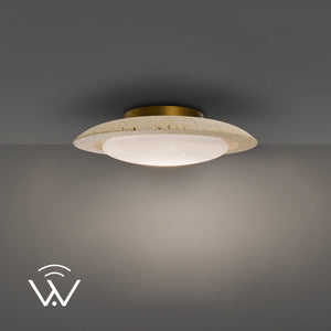 Modern Forms - FM264620-TWA-WV/AB - LED Flush Mount - Saturno - Beige Travertine/Aged Brass