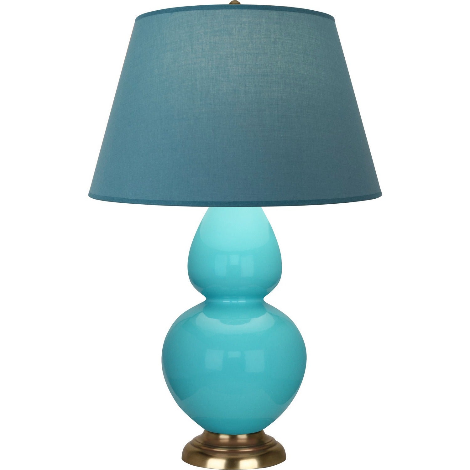 Robert Abbey - 1740B - One Light Table Lamp - Double Gourd - Egg Blue Glazed Ceramic w/Antique Natural Brass