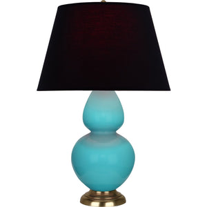 Robert Abbey - 1740K - One Light Table Lamp - Double Gourd - Egg Blue Glazed Ceramic w/Antique Natural Brass