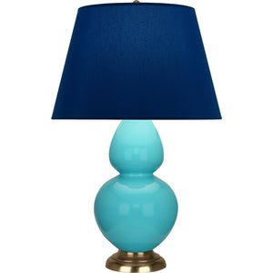 Robert Abbey - 1740N - One Light Table Lamp - Double Gourd - Egg Blue Glazed Ceramic w/Antique Natural Brass