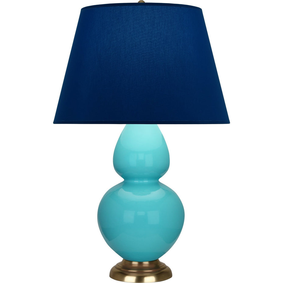 Robert Abbey - 1740N - One Light Table Lamp - Double Gourd - Egg Blue Glazed Ceramic w/Antique Natural Brass