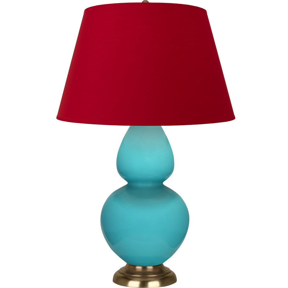Robert Abbey - 1740R - One Light Table Lamp - Double Gourd - Egg Blue Glazed Ceramic w/Antique Natural Brass