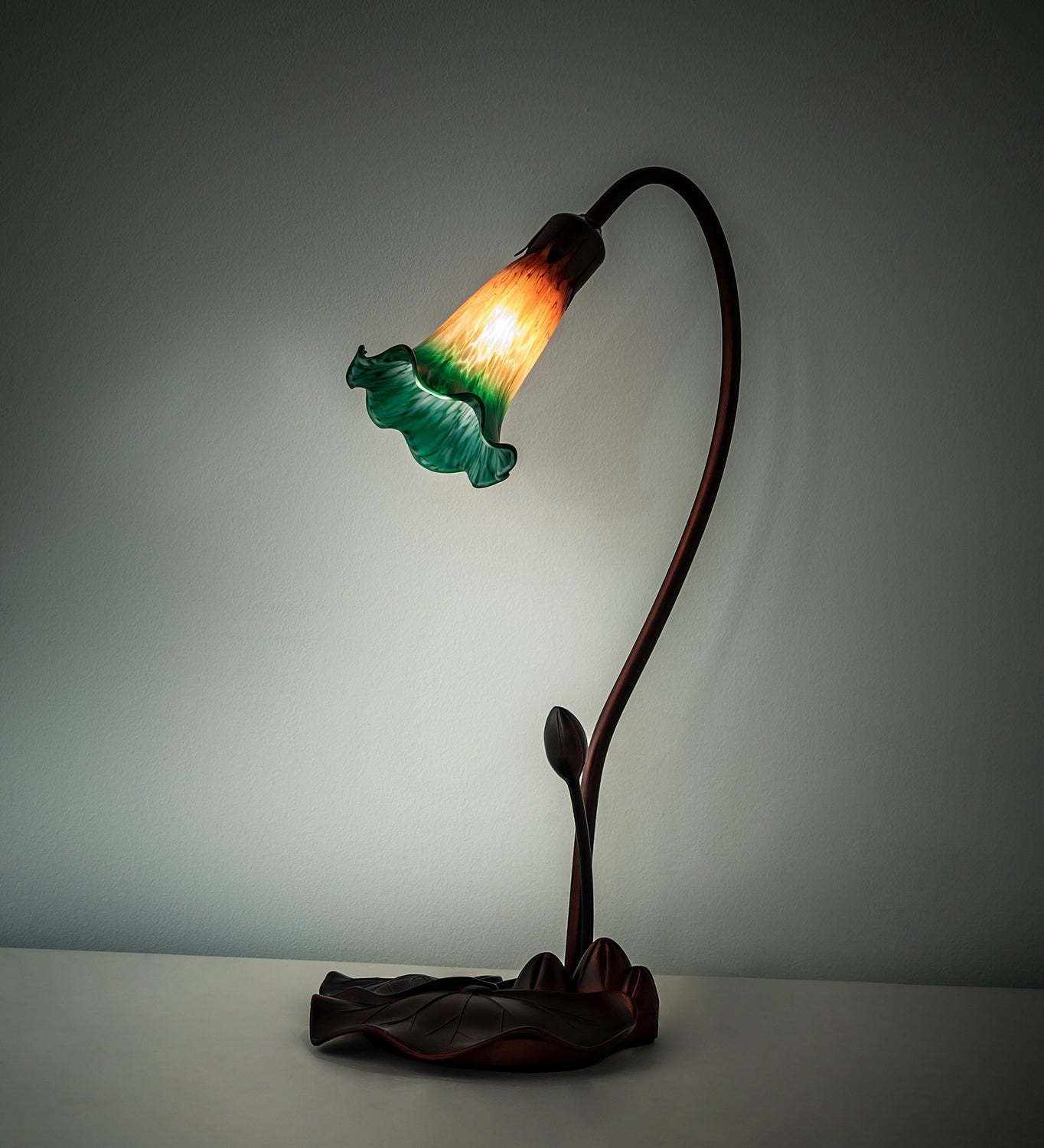 Meyda Tiffany - 12386 - One Light Accent Lamp - Amber/Green Pond Lily - Mahogany Bronze