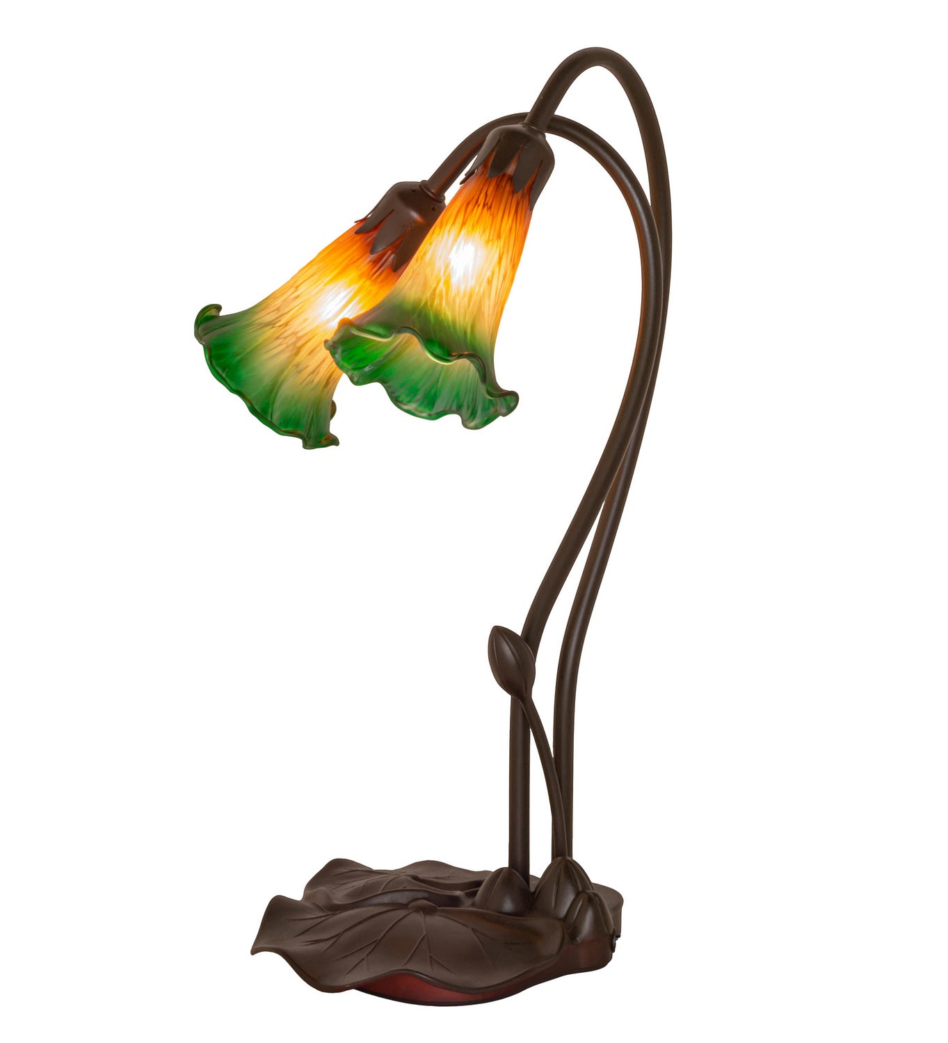 Meyda Tiffany - 12939 - Two Light Accent Lamp - Amber/Green Pond Lily - Mahongany Bronze