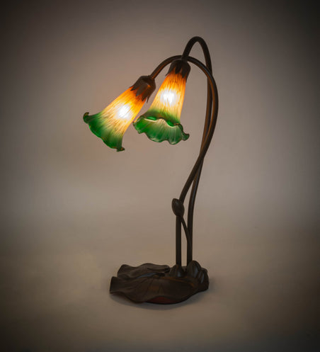 Meyda Tiffany - 12939 - Two Light Accent Lamp - Amber/Green Pond Lily - Mahongany Bronze