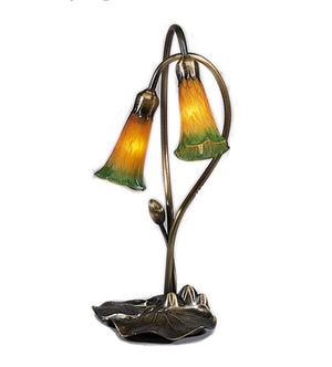 Meyda Tiffany - 12939 - Two Light Accent Lamp - Amber/Green Pond Lily - Mahongany Bronze