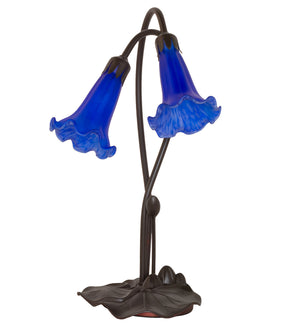 Meyda Tiffany - 13064 - Two Light Accent Lamp - Blue Pond Lily - Mahogany Bronze