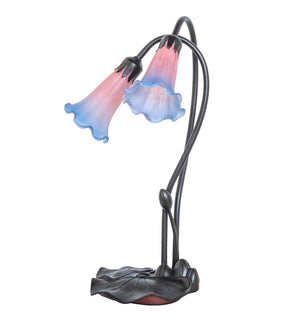 Meyda Tiffany - 14064 - Two Light Accent Lamp - Pink/Blue Pond Lily - Mahogany Bronze