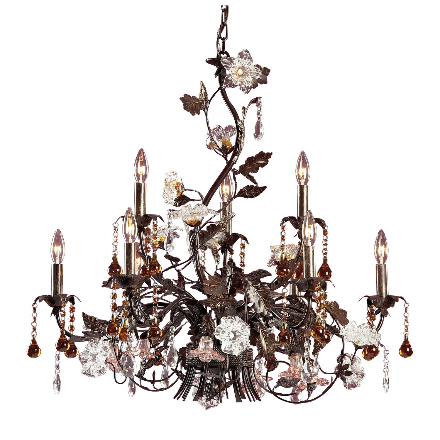 ELK Home - 85003 - Nine Light Chandelier - Cristallo Fiore - Deep Rust