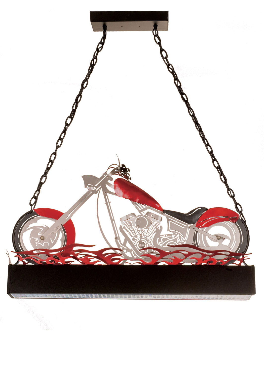 Meyda Tiffany - 13588 - Two Light Island Pendant - Motorcycle - Textured Black/Candy Red/Nickel