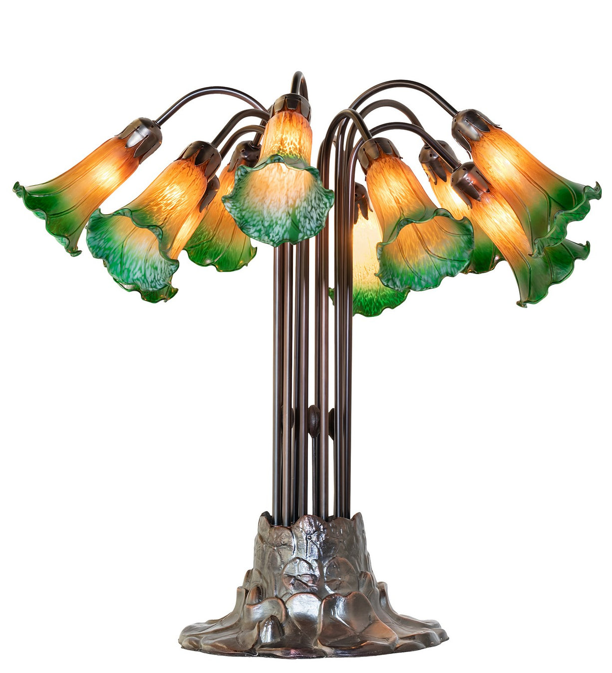 Meyda Tiffany - 14357 - Ten Light Table Lamp - Amber/Green - Mahogany Bronze