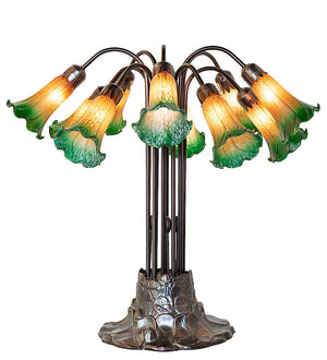 Meyda Tiffany - 14357 - Ten Light Table Lamp - Amber/Green - Mahogany Bronze