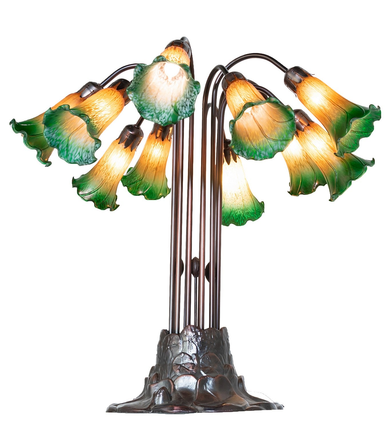 Meyda Tiffany - 14357 - Ten Light Table Lamp - Amber/Green - Mahogany Bronze