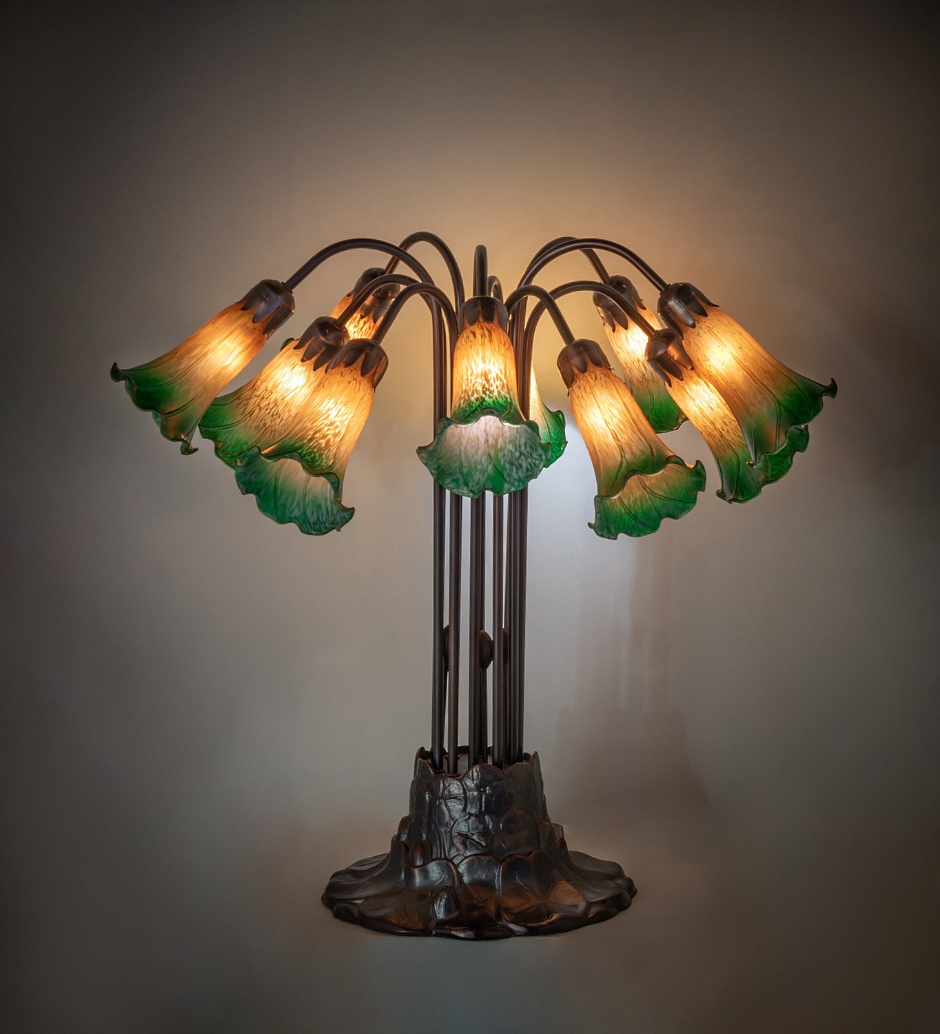 Meyda Tiffany - 14357 - Ten Light Table Lamp - Amber/Green - Mahogany Bronze